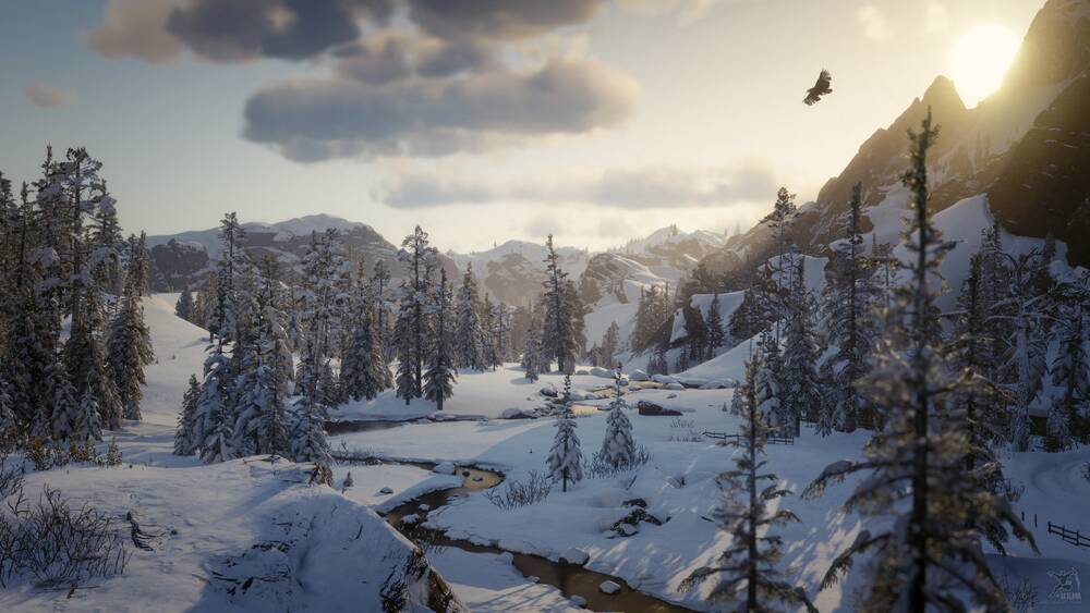 Red Dead Redemption 2: Eagle over snowy valley