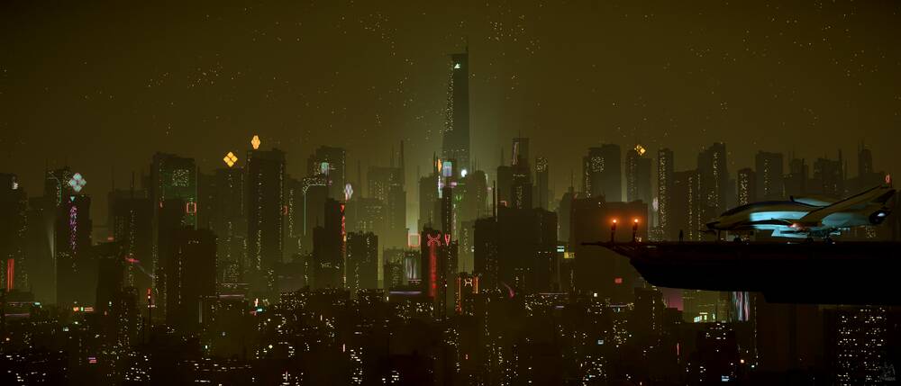 Star Citizen: Overlooking Area18 (night)