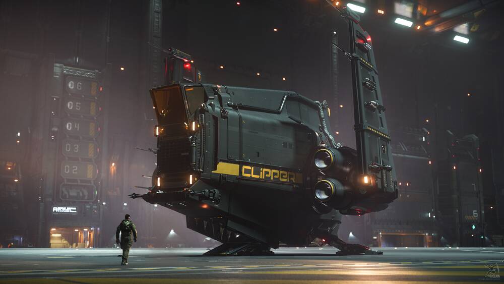 Star Citizen: Drake Clipper in a hangar